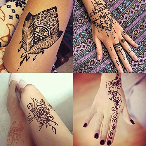 Temporäre Tattoos Set, 4 Stück semipermanente Tattoo-Paste-Kegel, DIY Körperkunst für Frauen, Männer, Jugendliche, mit 3 Farben, 20 Klebe-Schablonen, 1 Flasche, 4 Düsen