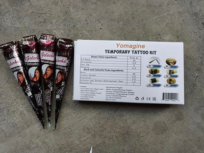 Temporäre Tattoos Set, 4 Stück semipermanente Tattoo-Paste-Kegel, DIY Körperkunst für Frauen, Männer, Jugendliche, mit 3 Farben, 20 Klebe-Schablonen, 1 Flasche, 4 Düsen