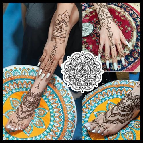 Temporäre Tattoos Set, 4 Stück semipermanente Tattoo-Paste-Kegel, DIY Körperkunst für Frauen, Männer, Jugendliche, mit 3 Farben, 20 Klebe-Schablonen, 1 Flasche, 4 Düsen