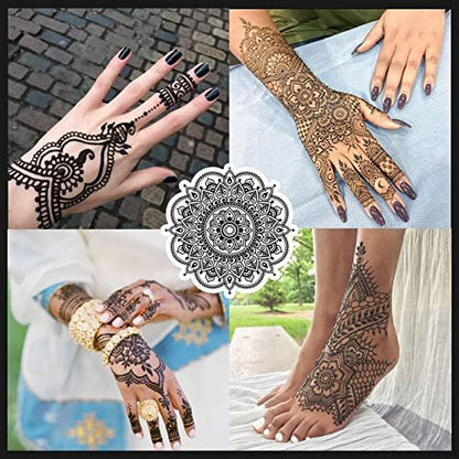 Temporäre Tattoos Set, 4 Stück semipermanente Tattoo-Paste-Kegel, DIY Körperkunst für Frauen, Männer, Jugendliche, mit 3 Farben, 20 Klebe-Schablonen, 1 Flasche, 4 Düsen