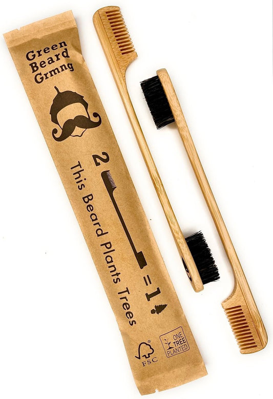 2-in-1 Setzling-Schnurrbartbürste & Kamm (2er-Pack) von Green Beard Grmng - Wildschweinborsten & Bambus