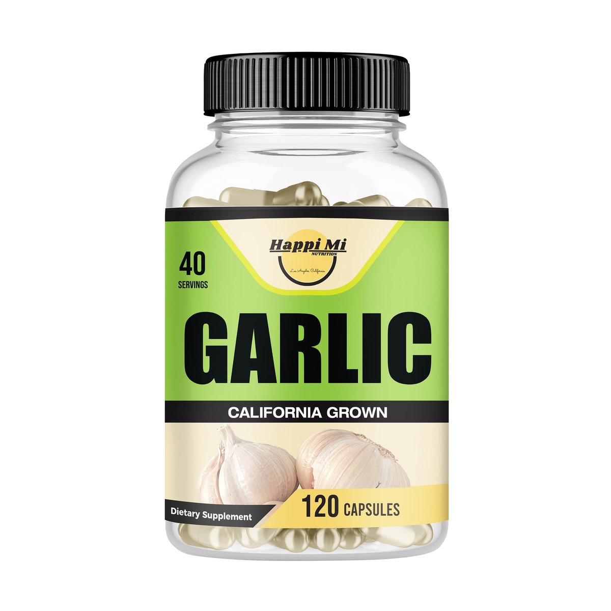 Happi Mi Nutrition Knoblauch Kapseln 2400mg – Aus Bio-Knoblauchzwiebeln, Kalifornien USA Anbau – Natürliches Immununterstützung Supplement, 40-Tage-Vorrat