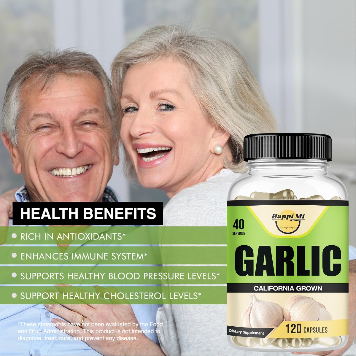 Happi Mi Nutrition Knoblauch Kapseln 2400mg – Aus Bio-Knoblauchzwiebeln, Kalifornien USA Anbau – Natürliches Immununterstützung Supplement, 40-Tage-Vorrat