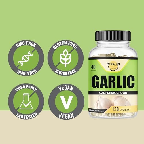 Happi Mi Nutrition Knoblauch Kapseln 2400mg – Aus Bio-Knoblauchzwiebeln, Kalifornien USA Anbau – Natürliches Immununterstützung Supplement, 40-Tage-Vorrat