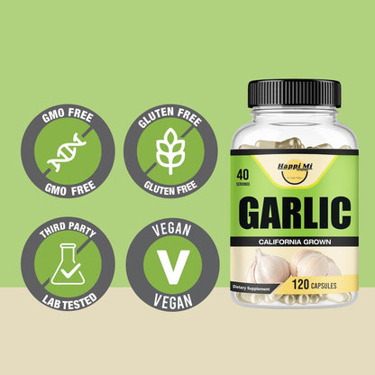 Happi Mi Nutrition Knoblauch Kapseln 2400mg – Aus Bio-Knoblauchzwiebeln, Kalifornien USA Anbau – Natürliches Immununterstützung Supplement, 40-Tage-Vorrat