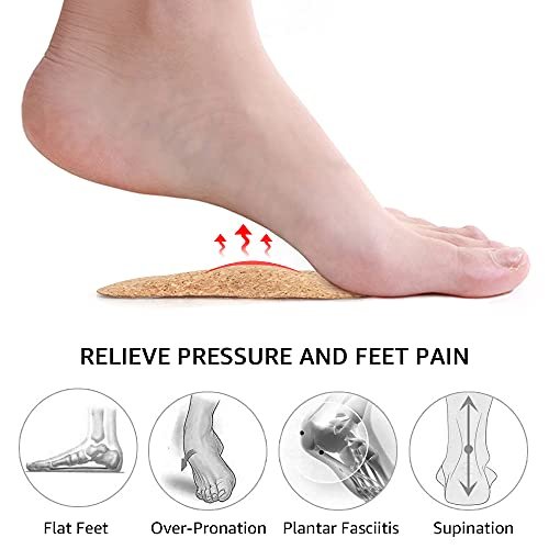 Dr. Foot's Fußgewölbe-Stützeinlagen für Plattfüße, Gel-Fußgewölbe-Einlagen bei Plantarfasziitis, selbstklebende Fußgewölbepolster zur Druckentlastung und Schmerzlinderung - 3 Paar (Kork, 3er-Pack)
