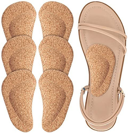 Dr. Foot's Fußgewölbe-Stützeinlagen für Plattfüße, Gel-Fußgewölbe-Einlagen bei Plantarfasziitis, selbstklebende Fußgewölbepolster zur Druckentlastung und Schmerzlinderung - 3 Paar (Kork, 3er-Pack)