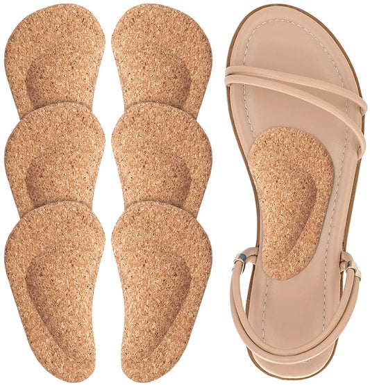 Dr. Foot's Fußgewölbe-Stützeinlagen für Plattfüße, Gel-Fußgewölbe-Einlagen bei Plantarfasziitis, selbstklebende Fußgewölbepolster zur Druckentlastung und Schmerzlinderung - 3 Paar (Kork, 3er-Pack)