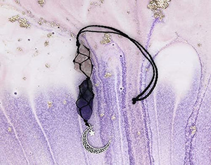 BOHO GARDEN Kristall-Autoanhänger - Lila Rückspiegel-Anhänger für Frauen, Mond-Dekor, Hexen-Geschenke, Heilsteine - Rosenquarz & Amethyst