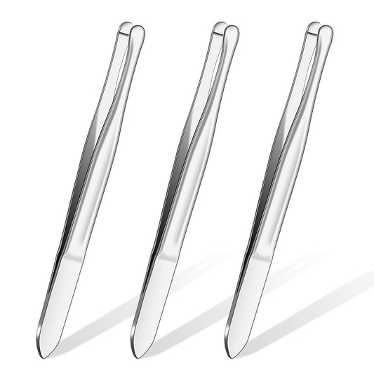 Honoson 3er-Set Edelstahl Pinzette mit runder Spitze – Stumpfe Pinzetten für Augenbrauen und Make-up