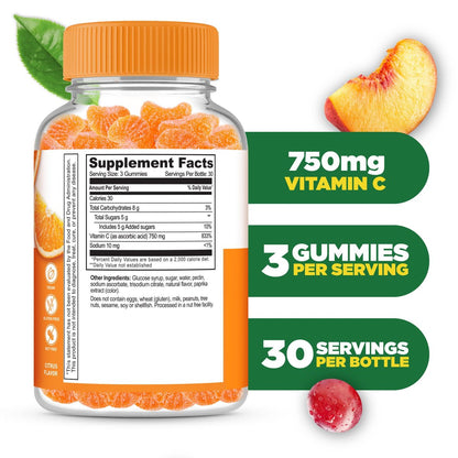 Lifeable Vitamin C Gummies für Erwachsene | 750 mg | Leckerer Orangen-Geschmack | Vegan & Non-GMO | Immununterstützung | 90 Gummis