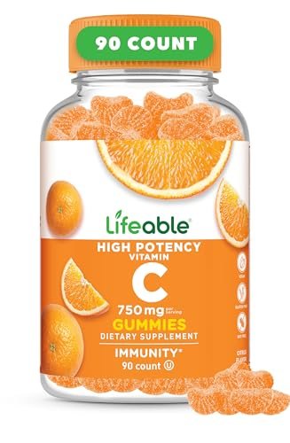 Lifeable Vitamin C Gummies für Erwachsene | 750 mg | Leckerer Orangen-Geschmack | Vegan & Non-GMO | Immununterstützung | 90 Gummis