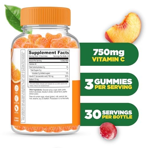 Lifeable Vitamin C Gummies für Erwachsene | 750 mg | Leckerer Orangen-Geschmack | Vegan & Non-GMO | Immununterstützung | 90 Gummis