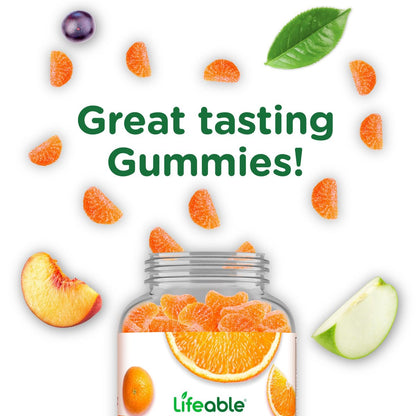 Lifeable Vitamin C Gummies für Erwachsene | 750 mg | Leckerer Orangen-Geschmack | Vegan & Non-GMO | Immununterstützung | 90 Gummis