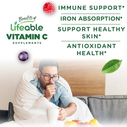 Lifeable Vitamin C Gummies für Erwachsene | 750 mg | Leckerer Orangen-Geschmack | Vegan & Non-GMO | Immununterstützung | 90 Gummis