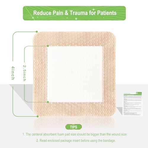 NeuHeils Silikonklebender Schaumstoffverband mit sanftem Rand 10x10 cm für Dekubitus und Beingeschwüre, 10 Stück, saugfähig, wasserdicht, silikonbeschichtete Wundauflage