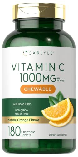 Carlyle Vitamin C Kautabletten | 1000 mg | 180 Tabletten | Vegetarisch, Nicht-GVO, Glutenfrei