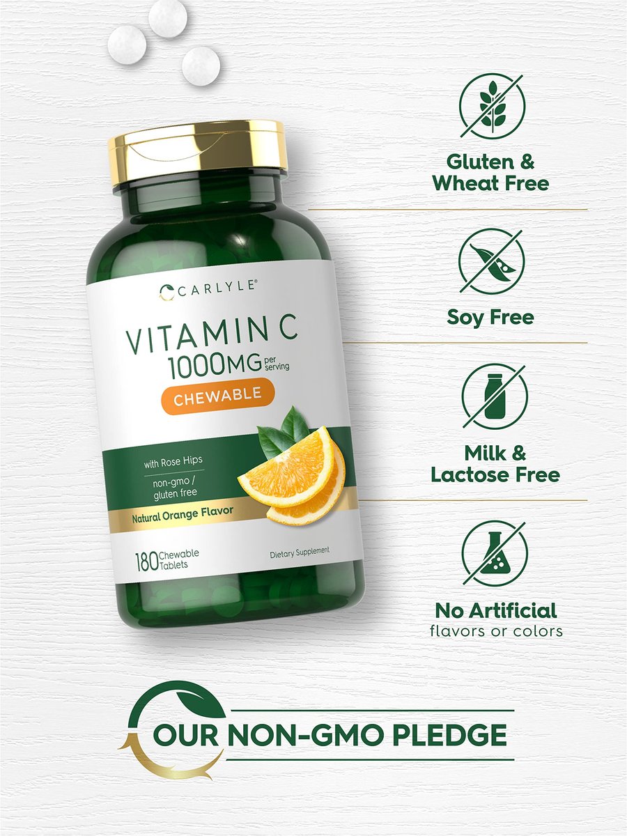 Carlyle Vitamin C Kautabletten | 1000 mg | 180 Tabletten | Vegetarisch, Nicht-GVO, Glutenfrei