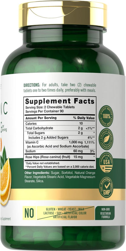 Carlyle Vitamin C Kautabletten | 1000 mg | 180 Tabletten | Vegetarisch, Nicht-GVO, Glutenfrei