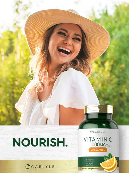 Carlyle Vitamin C Kautabletten | 1000 mg | 180 Tabletten | Vegetarisch, Nicht-GVO, Glutenfrei