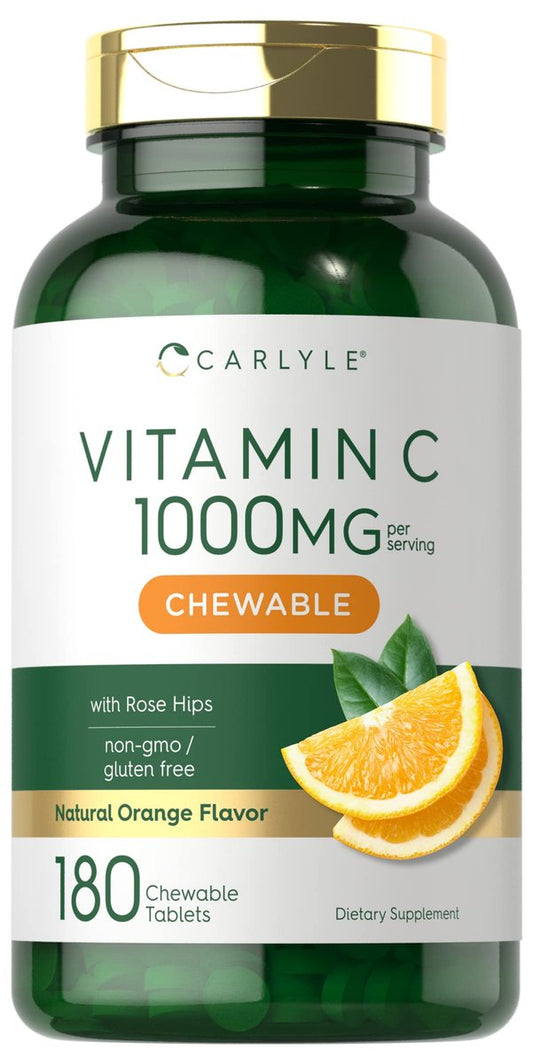 Carlyle Vitamin C Kautabletten | 1000 mg | 180 Tabletten | Vegetarisch, Nicht-GVO, Glutenfrei