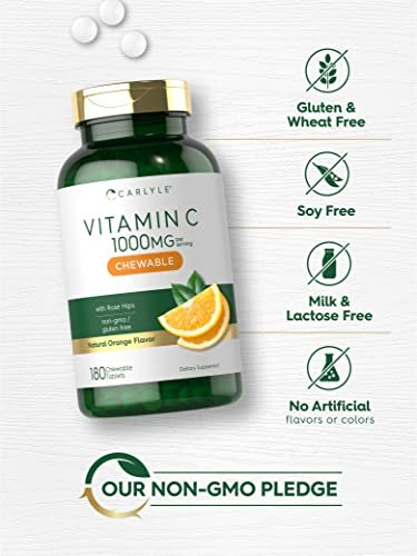 Carlyle Vitamin C Kautabletten | 1000 mg | 180 Tabletten | Vegetarisch, Nicht-GVO, Glutenfrei