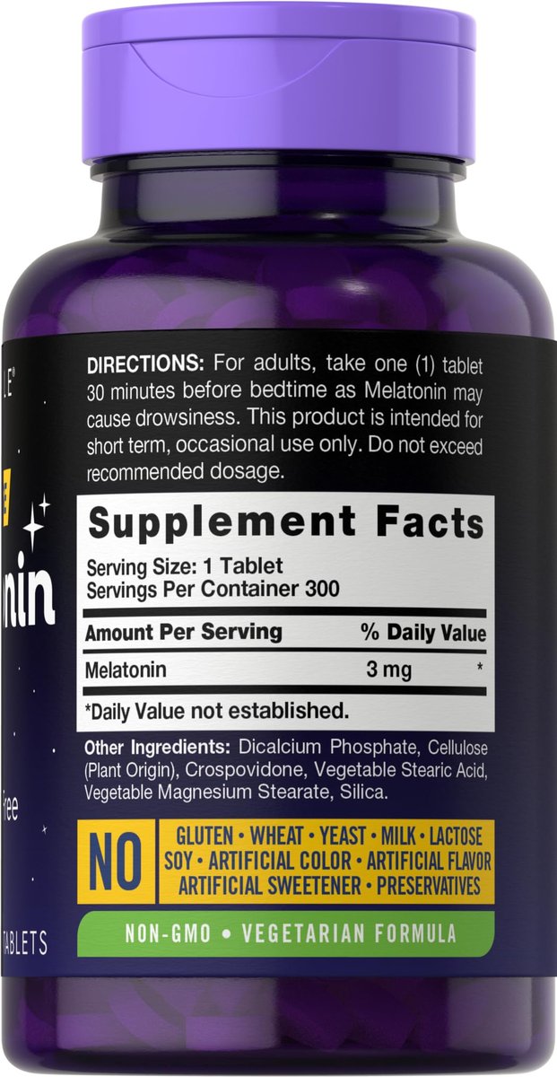 Carlyle Melatonin 3 mg Tabletten | 300 Stück | Niedrige Dosis &amp; ohne Arzneimittel | Vegetarisch, Nicht-GVO, Glutenfrei