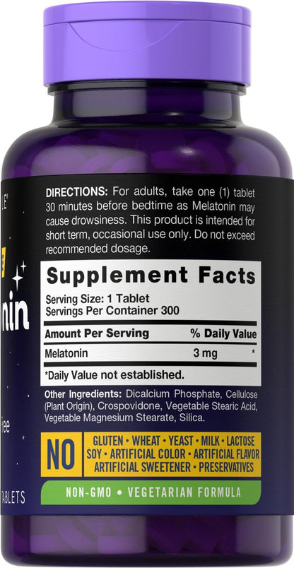 Carlyle Melatonin 3 mg Tabletten | 300 Stück | Niedrige Dosis &amp; ohne Arzneimittel | Vegetarisch, Nicht-GVO, Glutenfrei