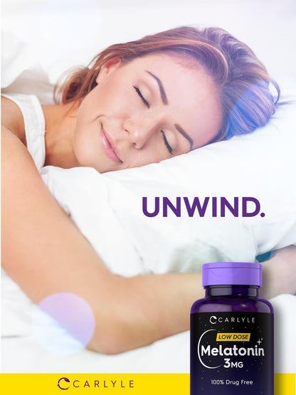 Carlyle Melatonin 3 mg Tabletten | 300 Stück | Niedrige Dosis &amp; ohne Arzneimittel | Vegetarisch, Nicht-GVO, Glutenfrei