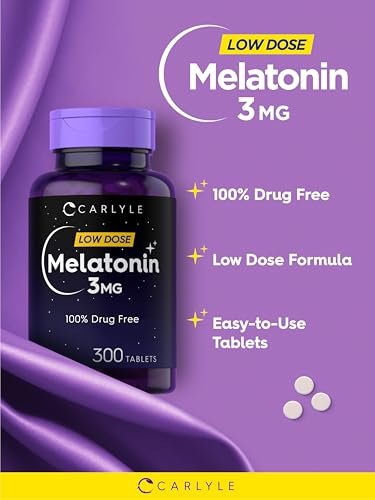 Carlyle Melatonin 3 mg Tabletten | 300 Stück | Niedrige Dosis &amp; ohne Arzneimittel | Vegetarisch, Nicht-GVO, Glutenfrei