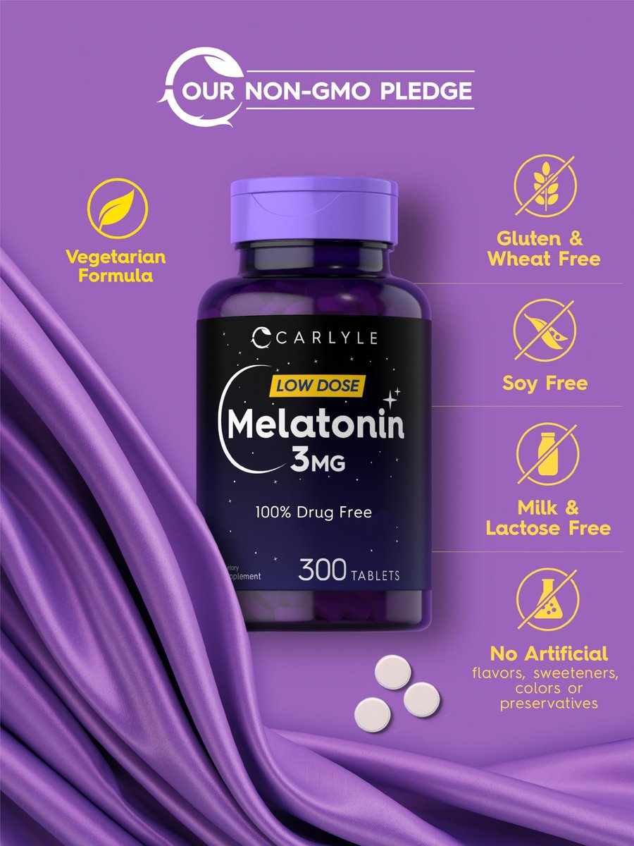 Carlyle Melatonin 3 mg Tabletten | 300 Stück | Niedrige Dosis &amp; ohne Arzneimittel | Vegetarisch, Nicht-GVO, Glutenfrei