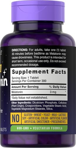 Carlyle Melatonin 3 mg Tabletten | 300 Stück | Niedrige Dosis &amp; ohne Arzneimittel | Vegetarisch, Nicht-GVO, Glutenfrei