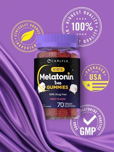 Carlyle Melatonin Gummis für Kinder | 1 mg, 70 Stück | Fruchtgeschmack | Vegan, Nicht-GVO, Glutenfrei