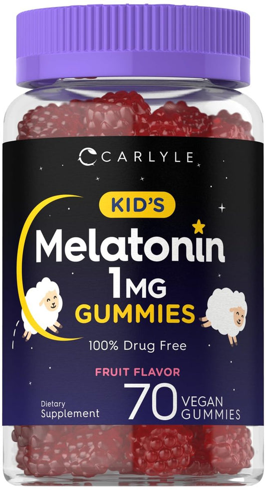 Carlyle Melatonin Gummis für Kinder | 1 mg, 70 Stück | Fruchtgeschmack | Vegan, Nicht-GVO, Glutenfrei