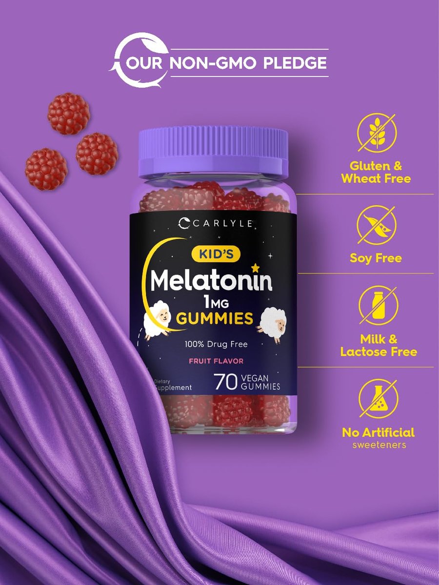 Carlyle Melatonin Gummis für Kinder | 1 mg, 70 Stück | Fruchtgeschmack | Vegan, Nicht-GVO, Glutenfrei