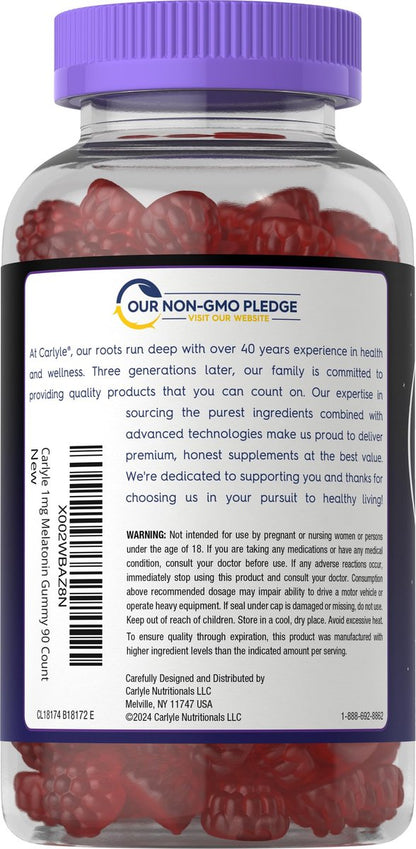Carlyle Melatonin 1mg Gummis – 90 Stück | Fruchtgeschmack | Vegan, Nicht-GVO, Glutenfrei