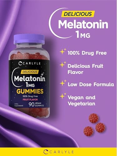 Carlyle Melatonin 1mg Gummis – 90 Stück | Fruchtgeschmack | Vegan, Nicht-GVO, Glutenfrei