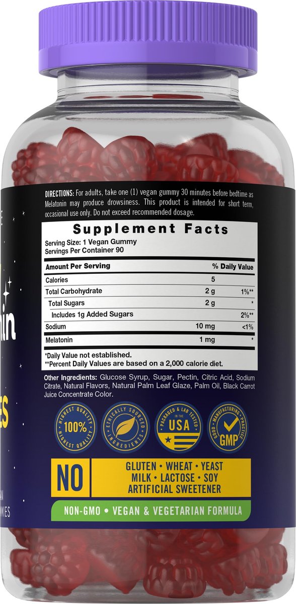 Carlyle Melatonin 1mg Gummis – 90 Stück | Fruchtgeschmack | Vegan, Nicht-GVO, Glutenfrei