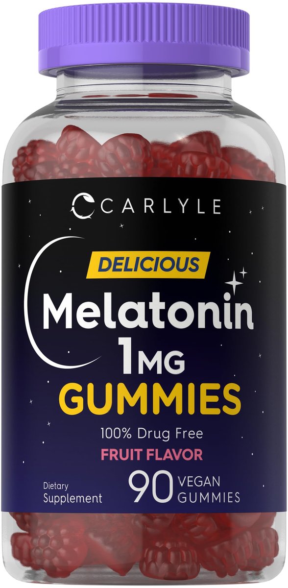 Carlyle Melatonin 1mg Gummis – 90 Stück | Fruchtgeschmack | Vegan, Nicht-GVO, Glutenfrei