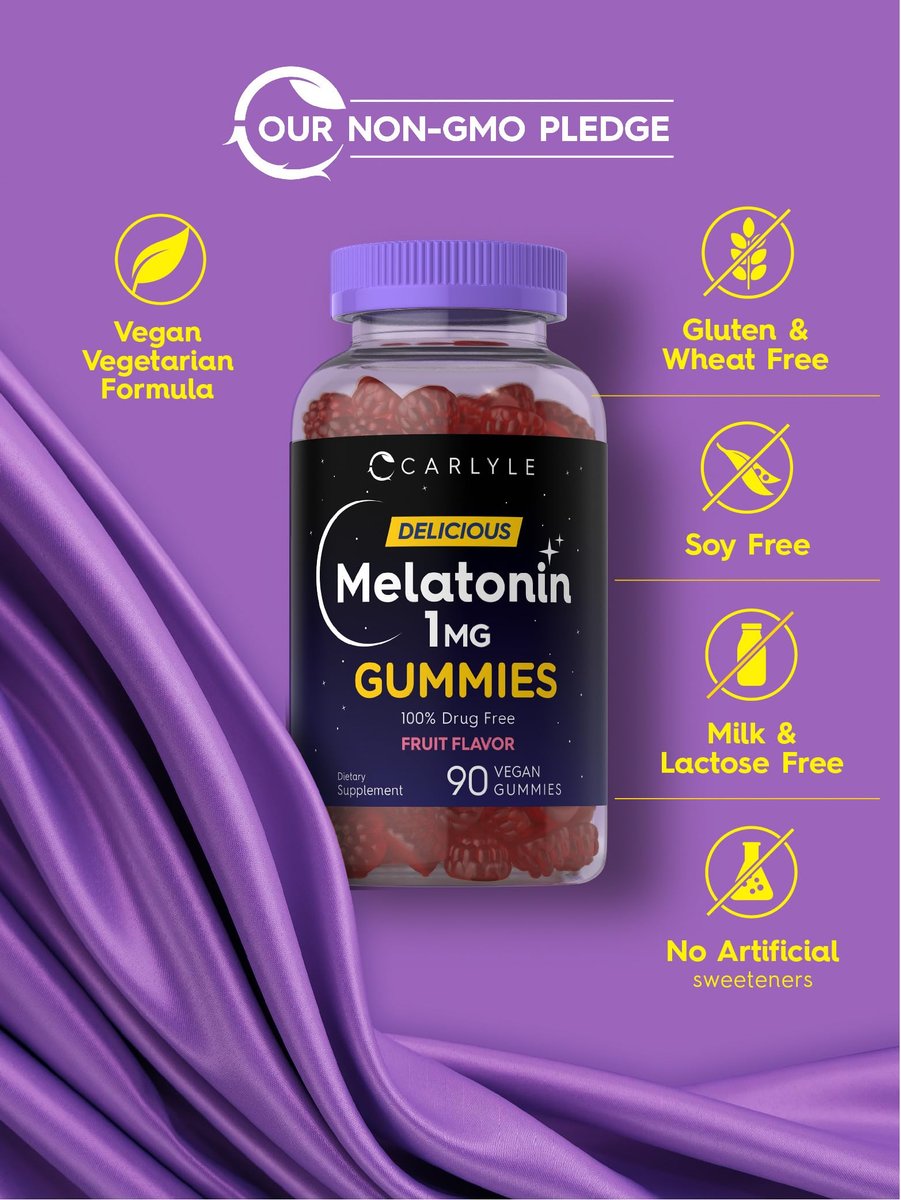Carlyle Melatonin 1mg Gummis – 90 Stück | Fruchtgeschmack | Vegan, Nicht-GVO, Glutenfrei