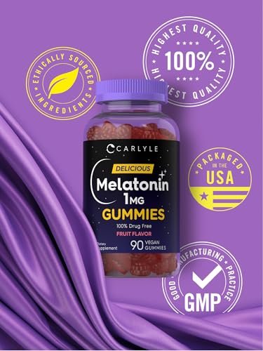 Carlyle Melatonin 1mg Gummis – 90 Stück | Fruchtgeschmack | Vegan, Nicht-GVO, Glutenfrei