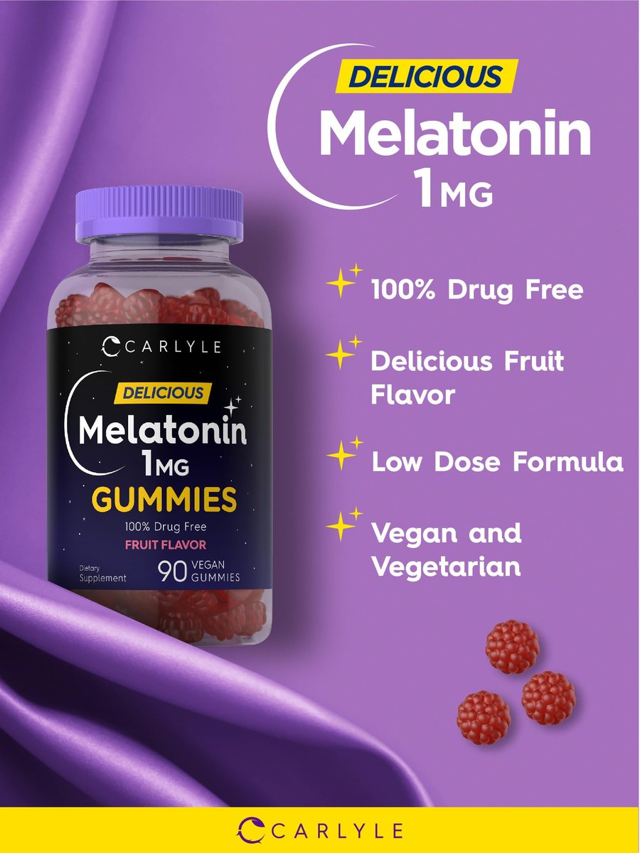 Carlyle Melatonin 1mg Gummis – 90 Stück | Fruchtgeschmack | Vegan, Nicht-GVO, Glutenfrei