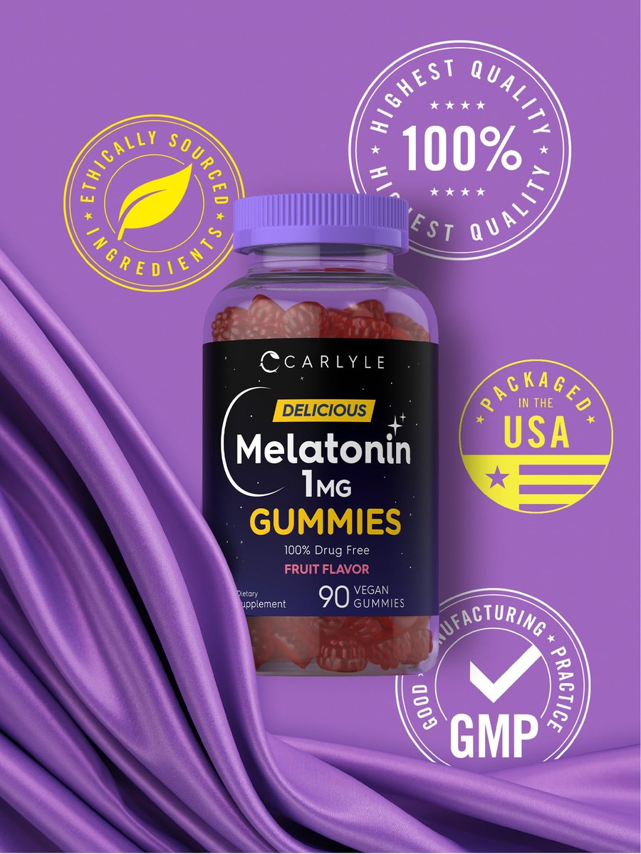 Carlyle Melatonin 1mg Gummis – 90 Stück | Fruchtgeschmack | Vegan, Nicht-GVO, Glutenfrei