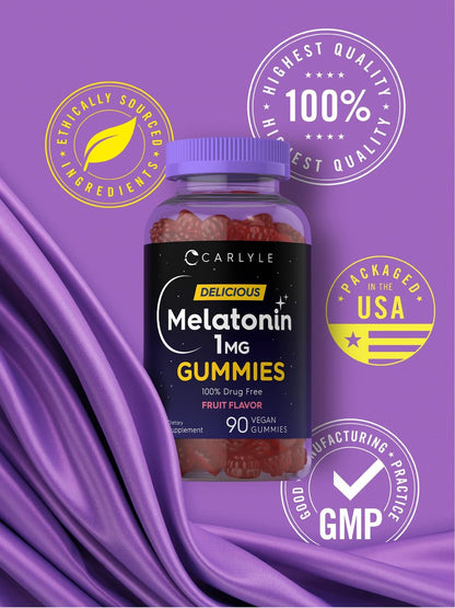 Carlyle Melatonin 1mg Gummis – 90 Stück | Fruchtgeschmack | Vegan, Nicht-GVO, Glutenfrei