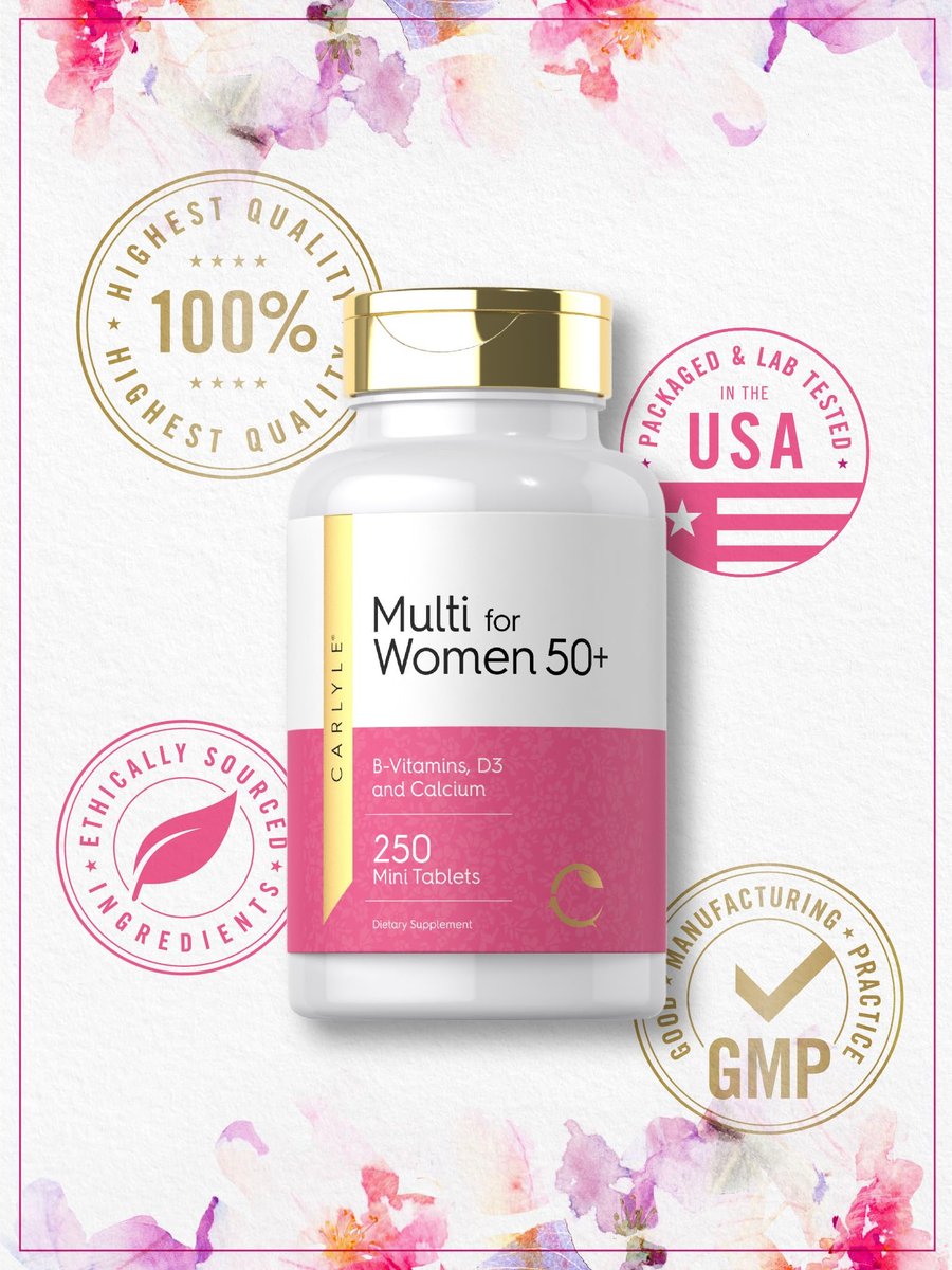 Carlyle Multivitamin für Frauen ab 50 – 250 Mini-Tabletten – mit B-Vitaminen, D3, Calcium und Folsäure – Eisenfrei – Non-GMO, Glutenfrei