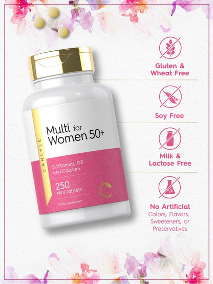 Carlyle Multivitamin für Frauen ab 50 – 250 Mini-Tabletten – mit B-Vitaminen, D3, Calcium und Folsäure – Eisenfrei – Non-GMO, Glutenfrei