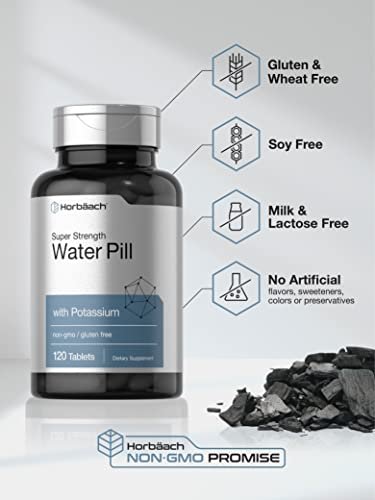 Horbäach Wasserpillen | Extra Stärke | 120 Tabletten | Veganes, Non-GMO & Glutenfreies Nahrungsergänzungsmittel