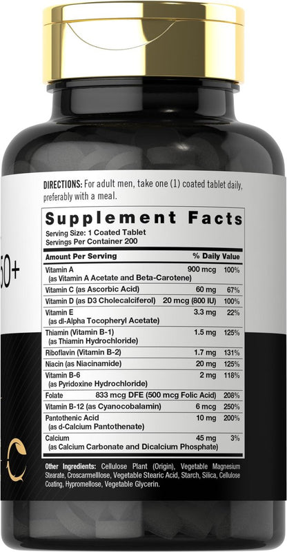 Carlyle Multivitamin für Männer 50+ | 200 Kapseln | mit B-Vitaminen, Vitamin D, Magnesium & Zink | Nicht-GVO, glutenfrei