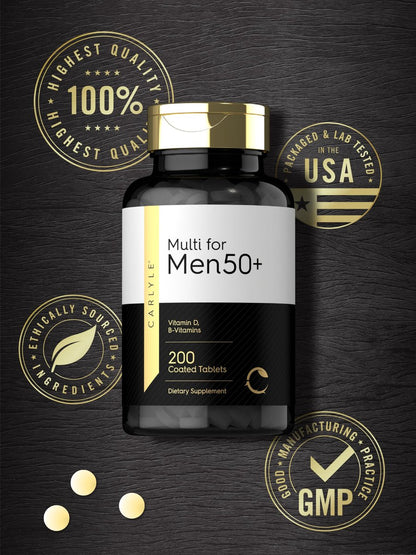 Carlyle Multivitamin für Männer 50+ | 200 Kapseln | mit B-Vitaminen, Vitamin D, Magnesium & Zink | Nicht-GVO, glutenfrei