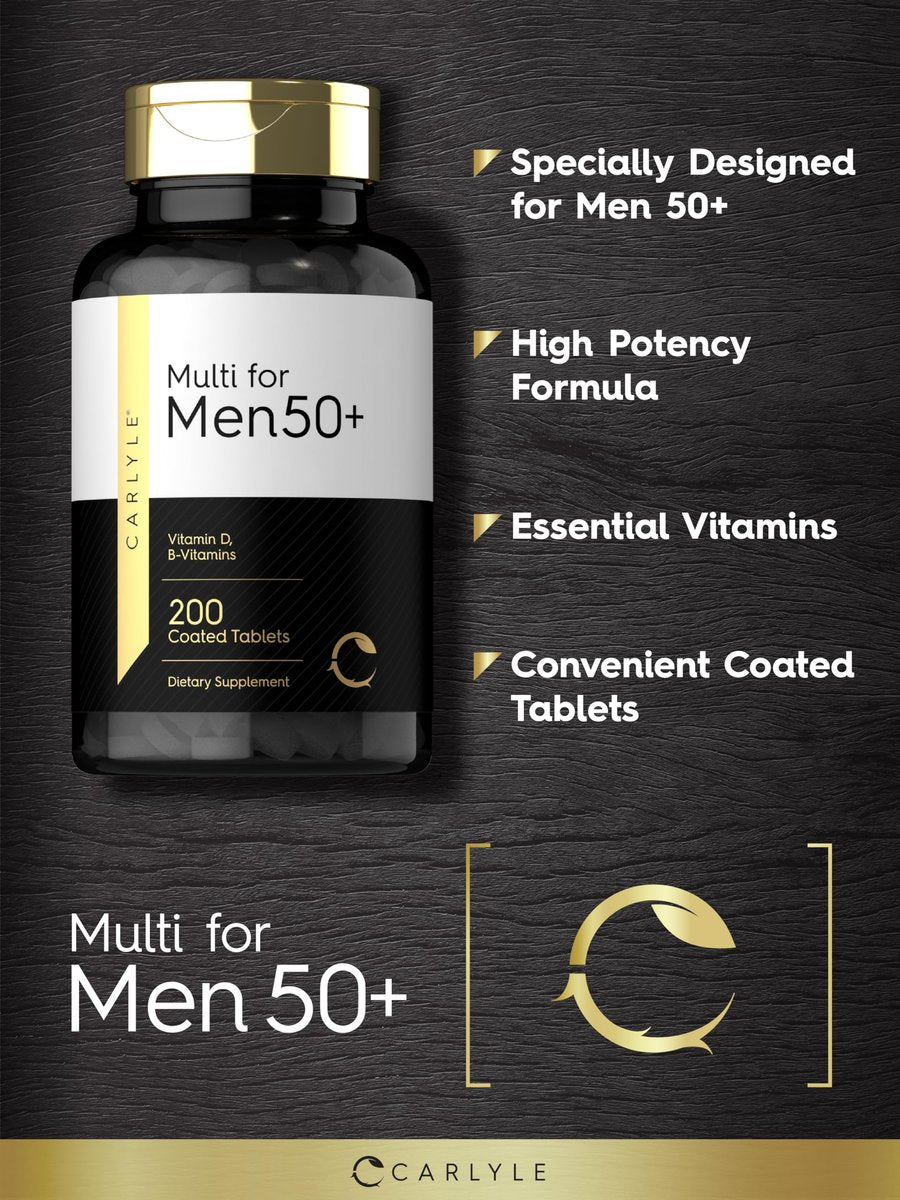 Carlyle Multivitamin für Männer 50+ | 200 Kapseln | mit B-Vitaminen, Vitamin D, Magnesium & Zink | Nicht-GVO, glutenfrei